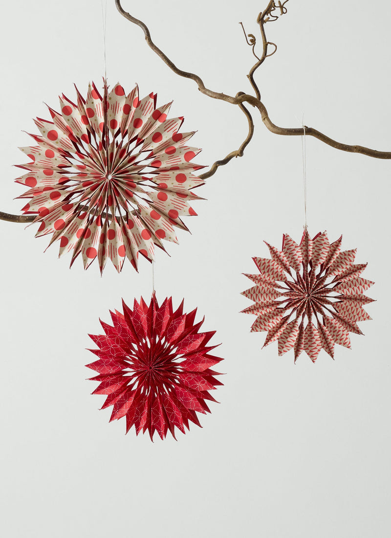 Geo Print Hanging Star Set | Redcurrant/Ecru