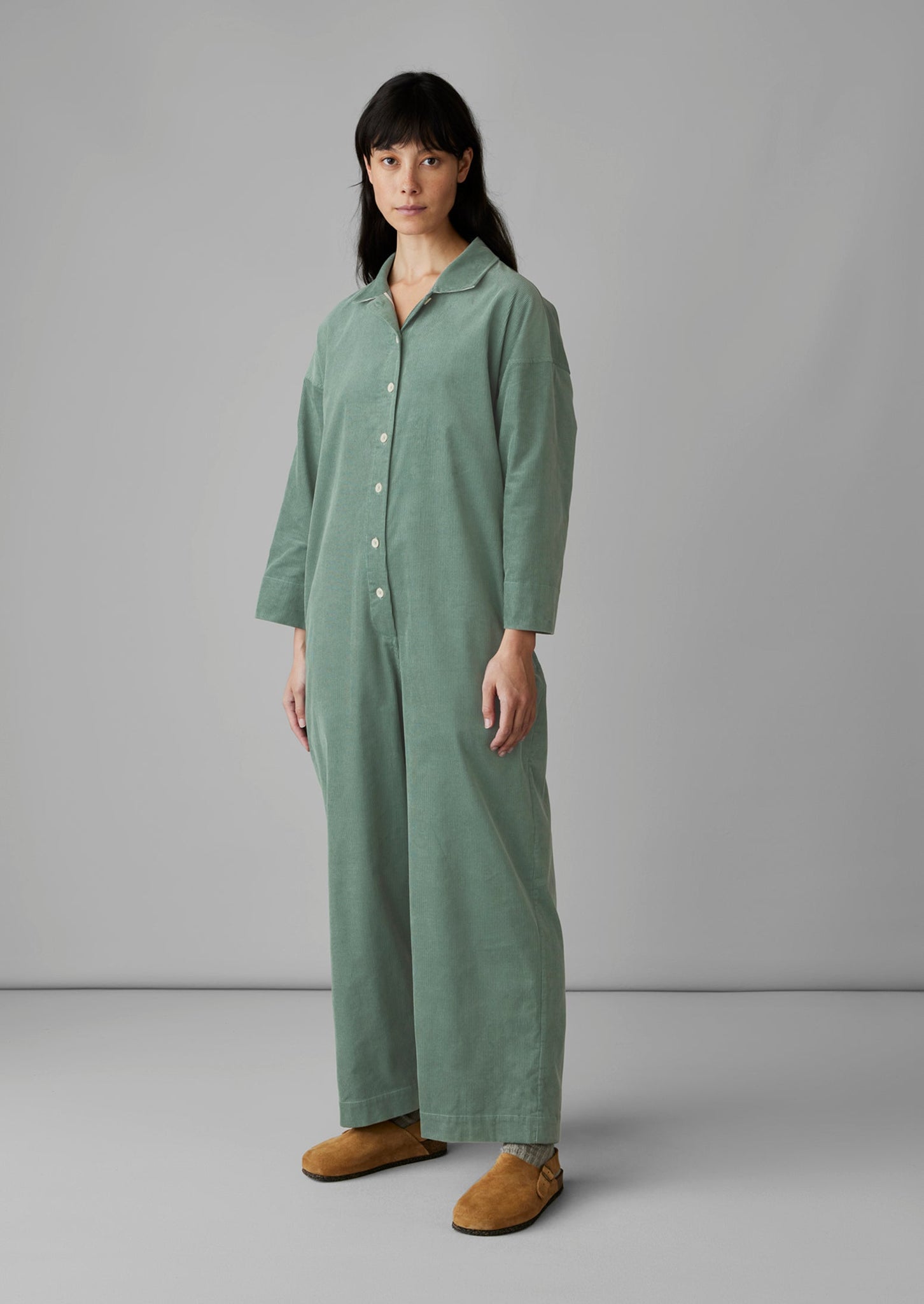 Wide Leg Organic Cord Jumpsuit | Sage