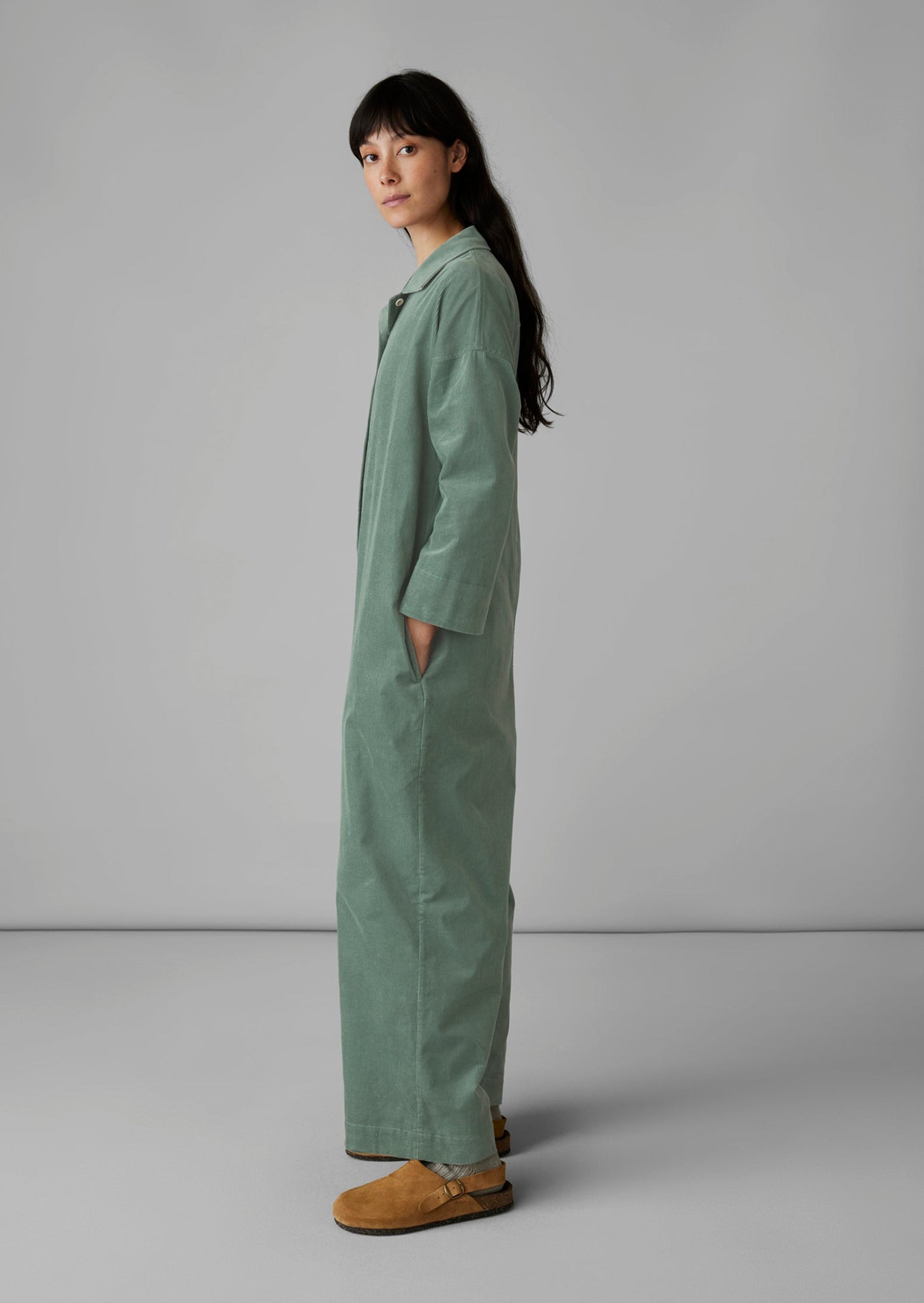 Wide Leg Organic Cord Jumpsuit | Sage