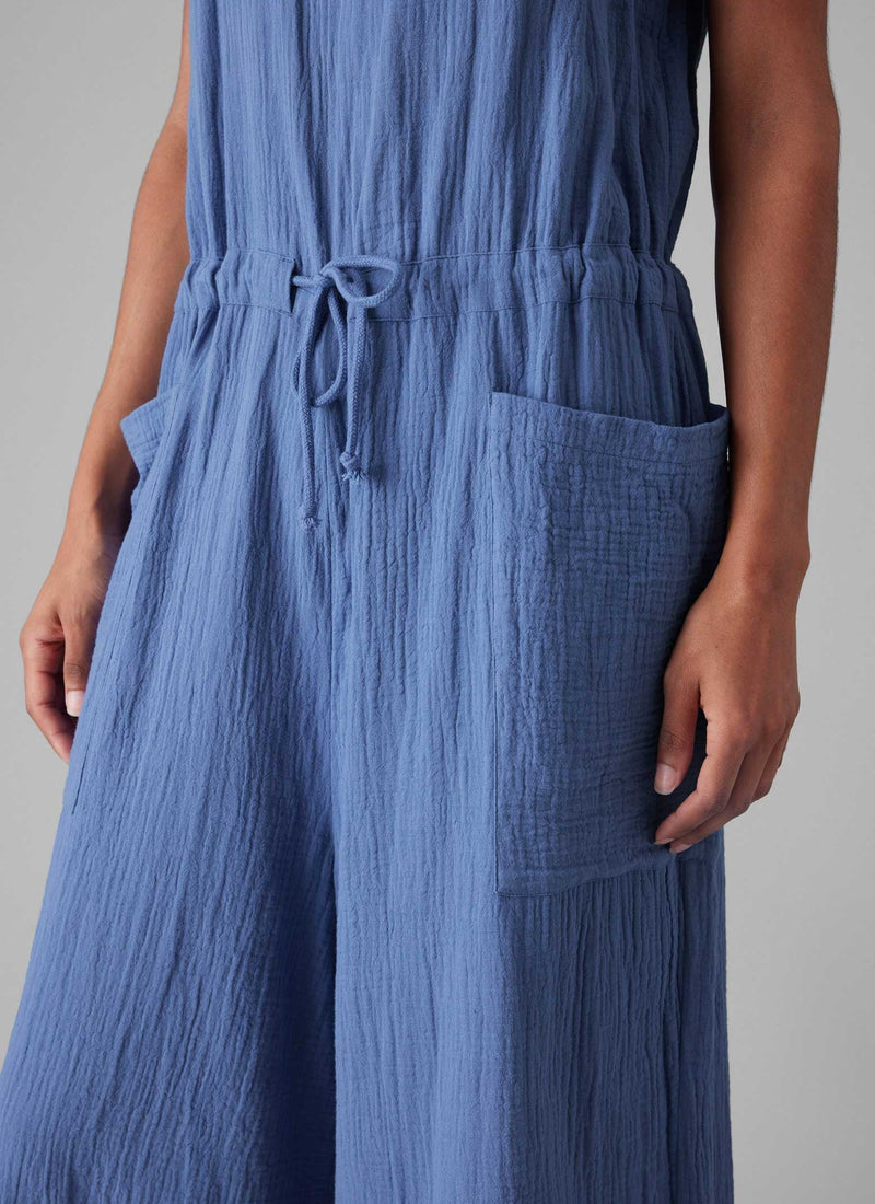 Crinkle Cotton Gauze Jumpsuit | Cornflower