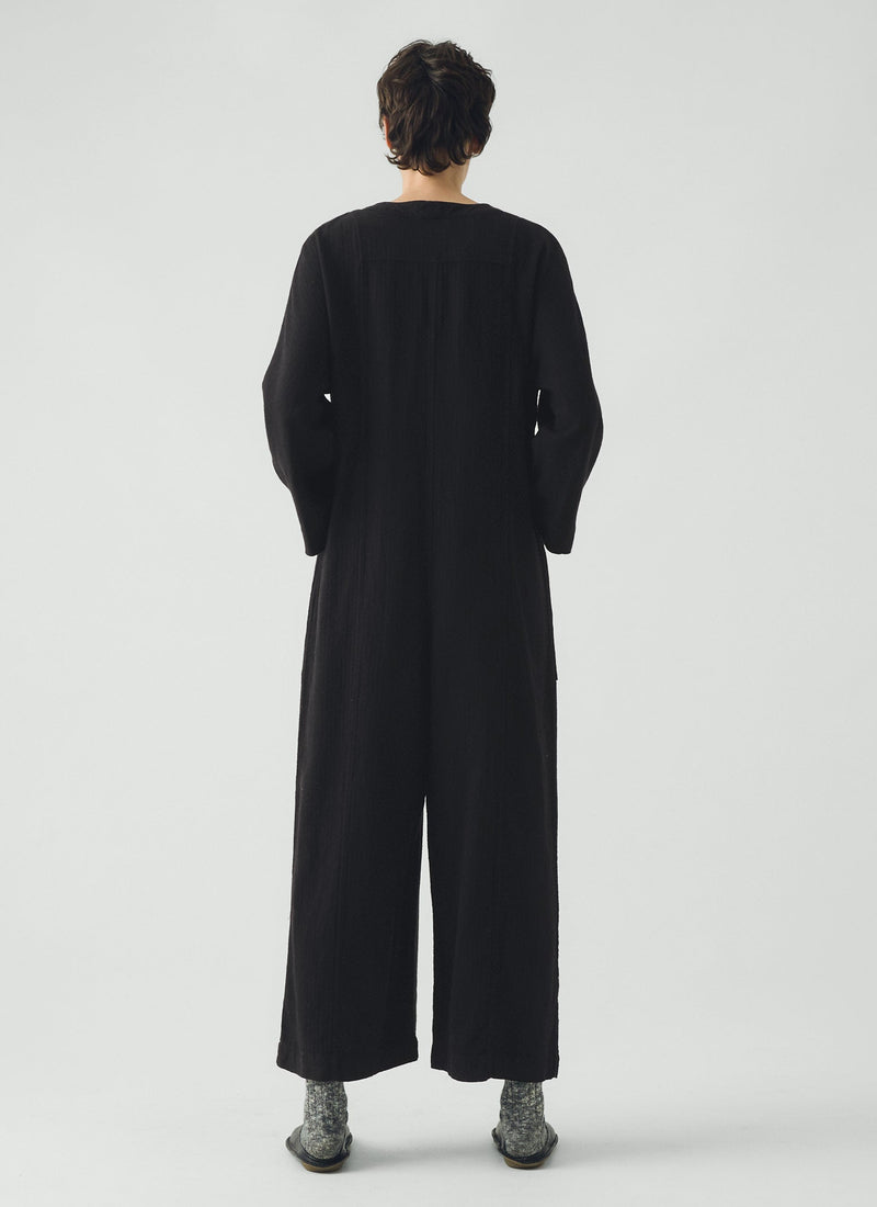 Brushed Linen Cotton Herringbone Jumpsuit | Slate