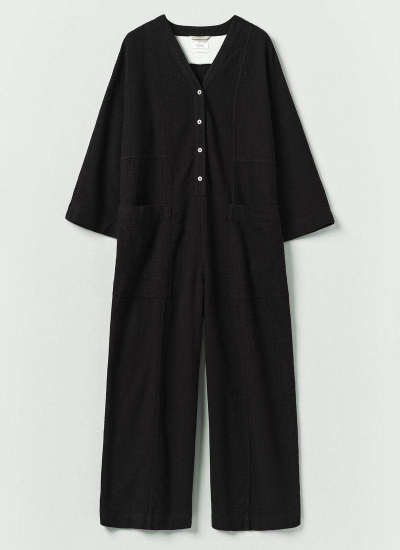 Brushed Linen Cotton Herringbone Jumpsuit | Slate