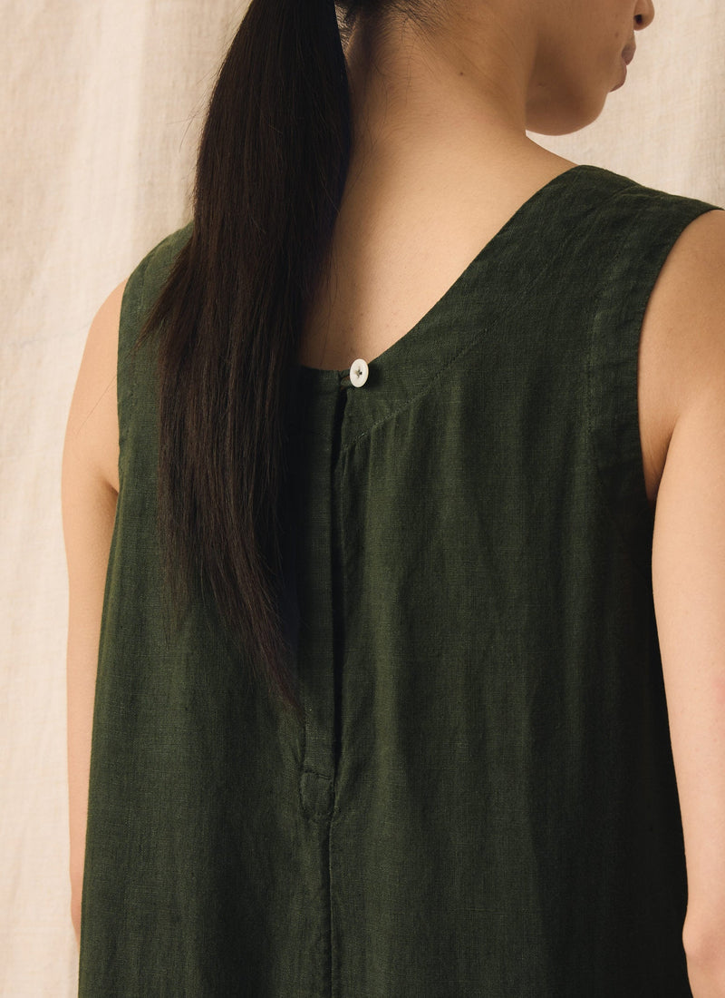Garment Dyed Linen Scoop Back Jumpsuit | Dark Olive