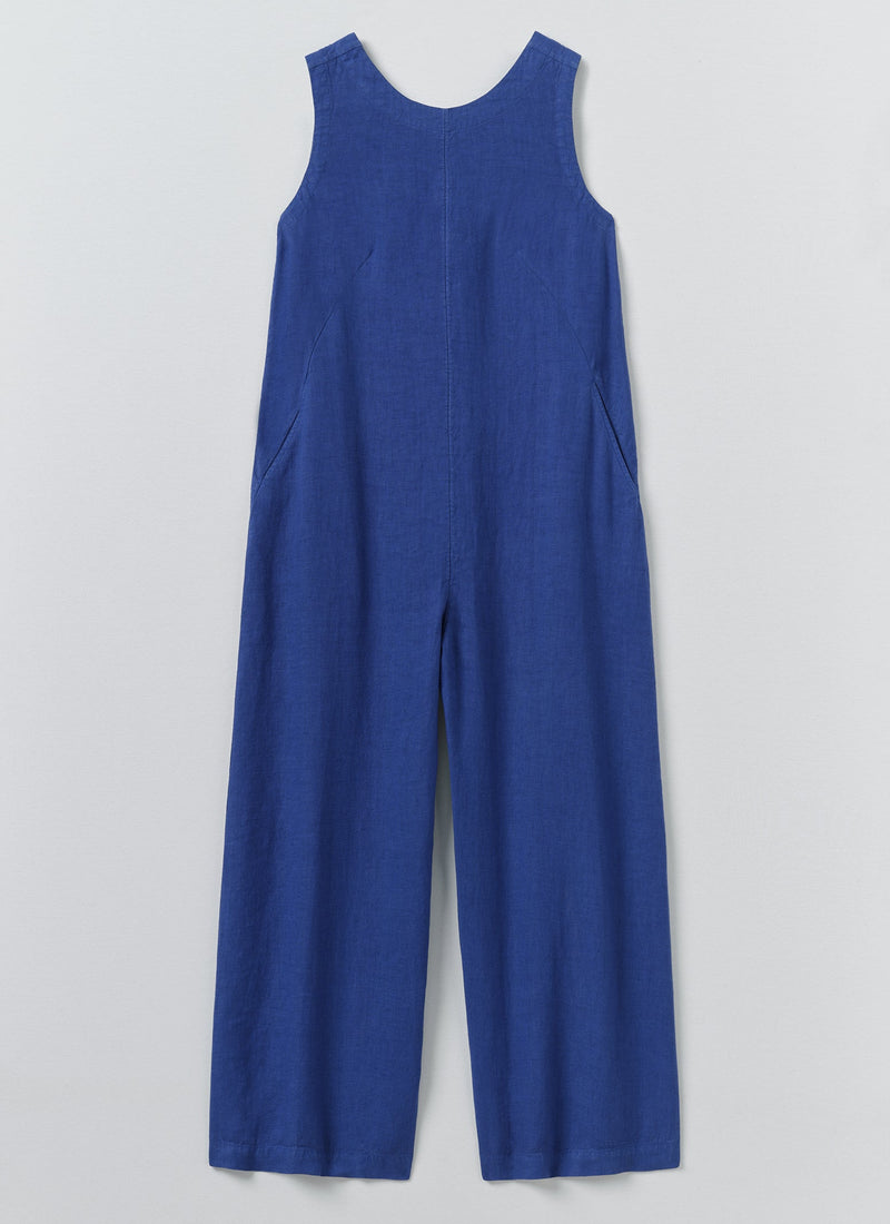 Garment Dyed Linen Scoop Back Jumpsuit | Carmine Blue