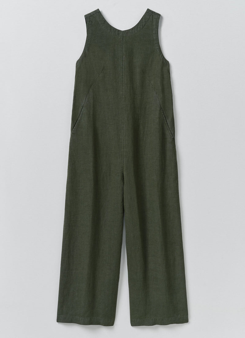Garment Dyed Linen Scoop Back Jumpsuit | Dark Olive
