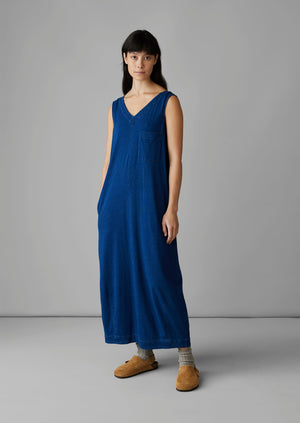 V-Neck Cotton Jersey Dress | Washed Indigo