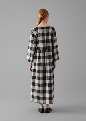 Macro Gingham Cotton Cashmere Dress | Onyx/Ecru