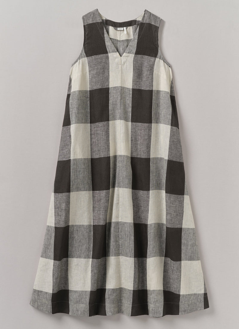 Macro Gingham Lightweight Linen Dress | Ecru/Charcoal