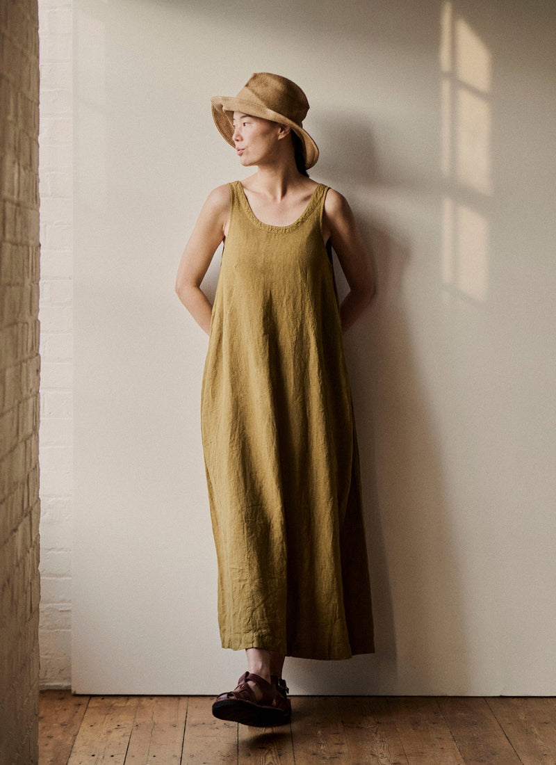 Garment Dyed Linen Easy Dress | Durian Green