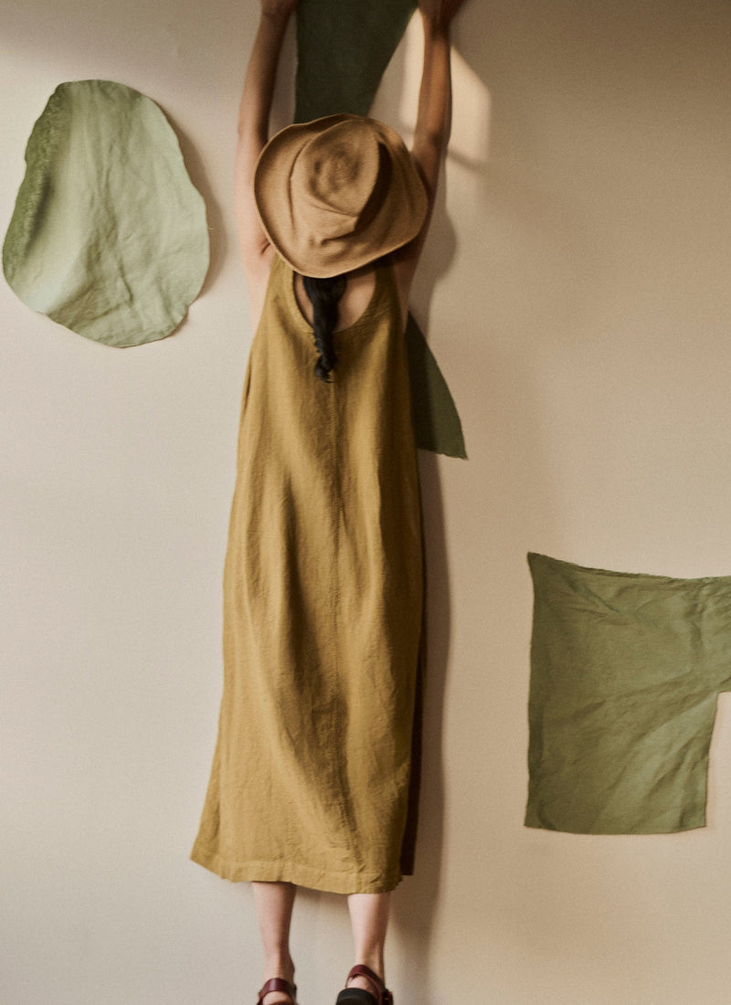 Garment Dyed Linen Easy Dress | Durian Green