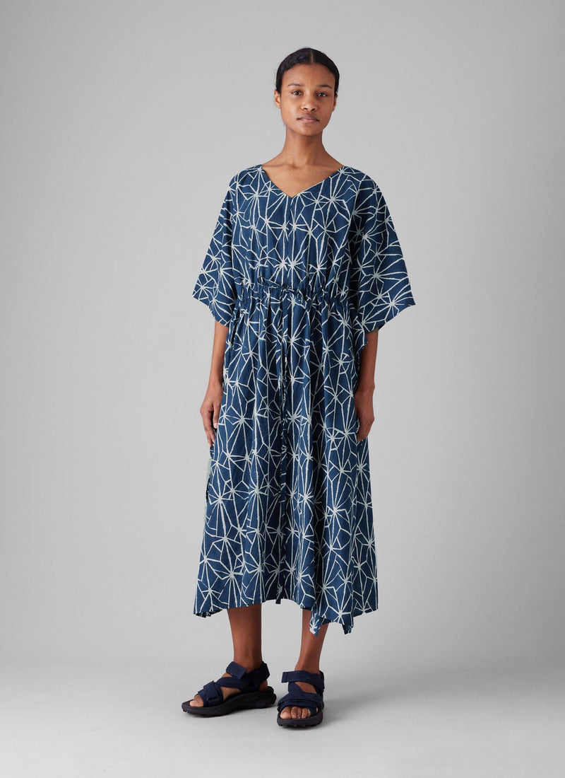 Prism Block Print Kaftan Dress | Indigo/Ecru