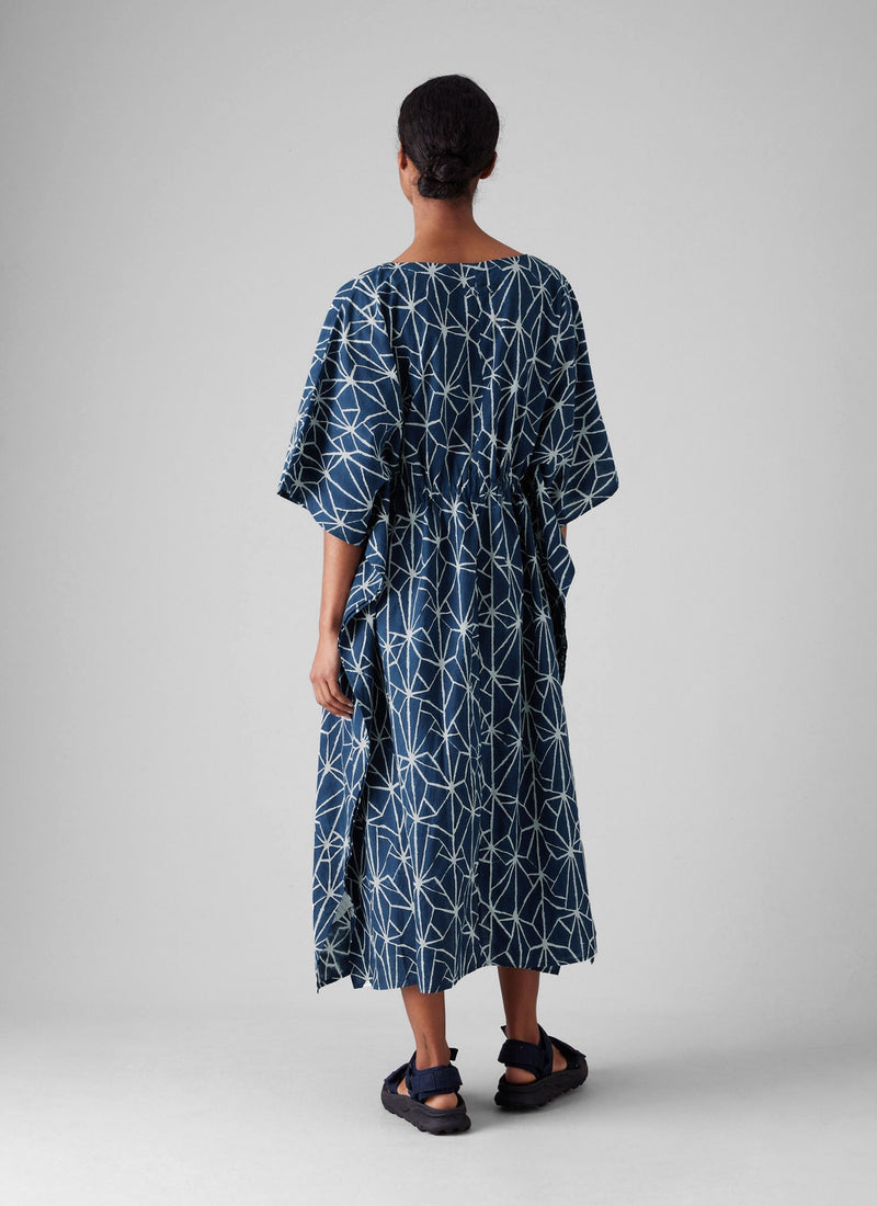 Prism Block Print Kaftan Dress | Indigo/Ecru