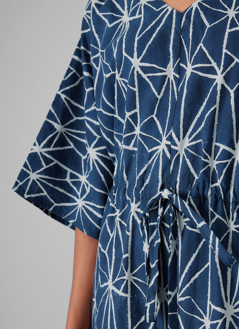 Prism Block Print Kaftan Dress | Indigo/Ecru
