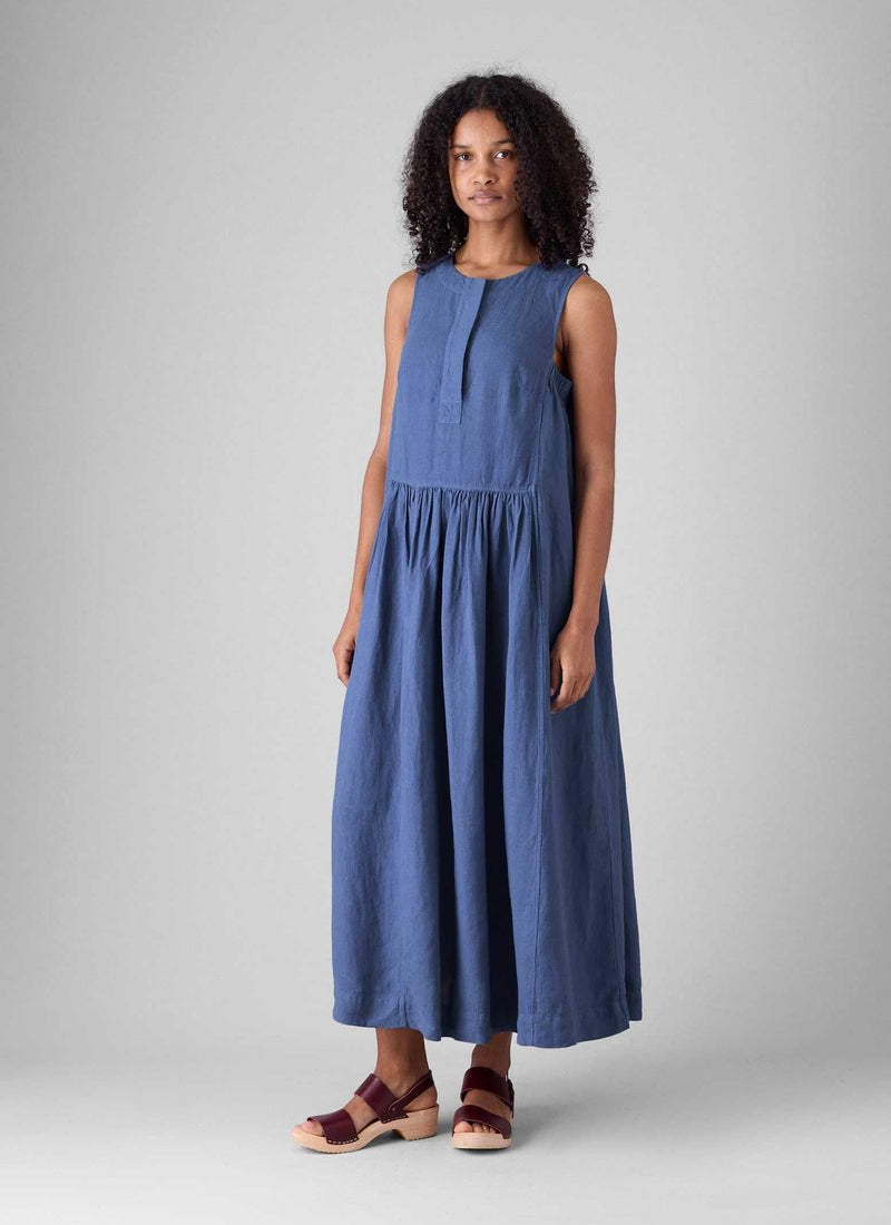 Garment Dyed Linen Panelled Dress | Cornflower