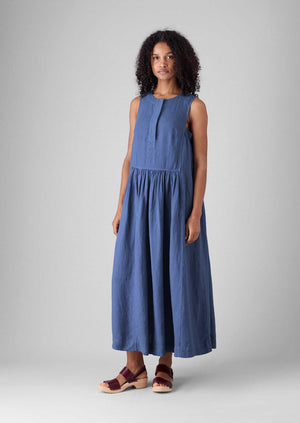 Garment Dyed Linen Panelled Dress | Cornflower
