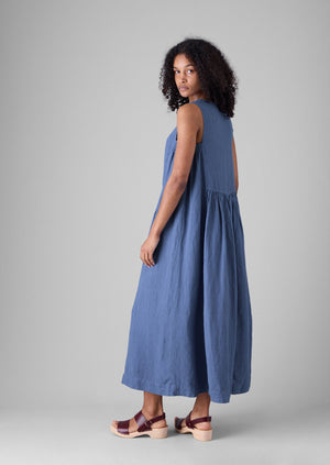 Garment Dyed Linen Panelled Dress | Cornflower