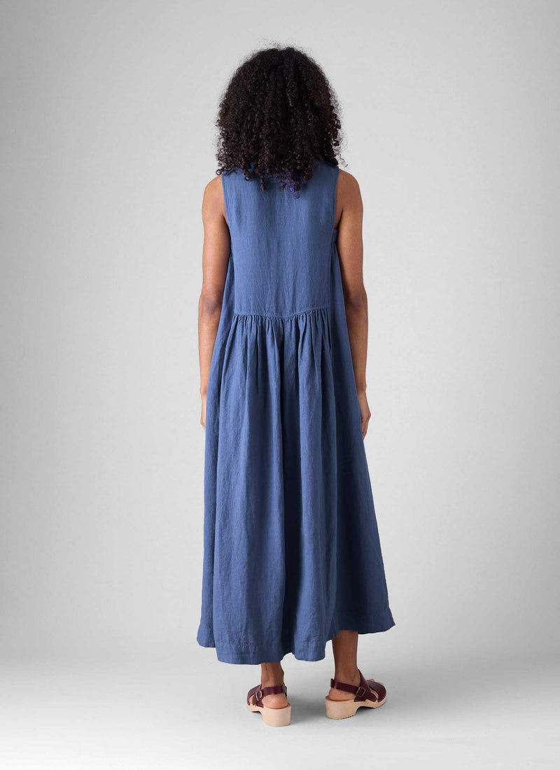 Garment Dyed Linen Panelled Dress | Cornflower