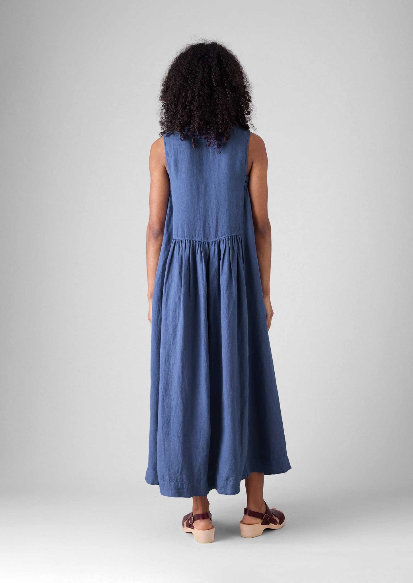 Garment Dyed Linen Panelled Dress | Cornflower