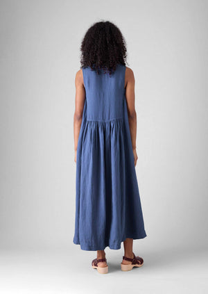 Garment Dyed Linen Panelled Dress | Cornflower