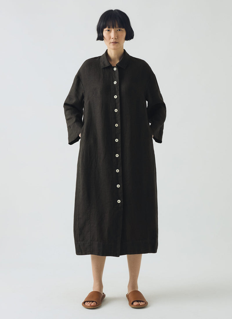 Garment Dyed Linen Button Shirt Dress | Black Pepper