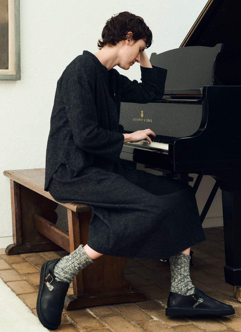 Freya Cotton Cashmere Dress | Black/Ecru