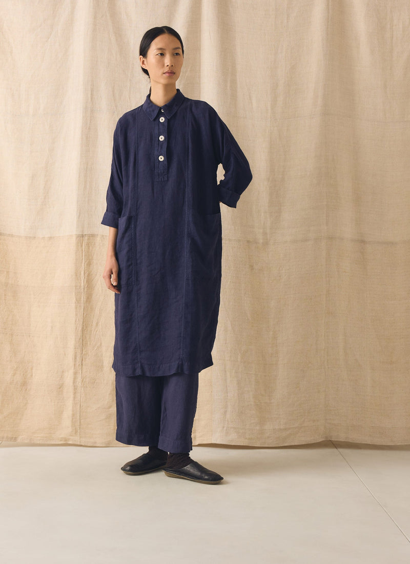 Garment Dyed Linen Tunic Dress | Blueberry