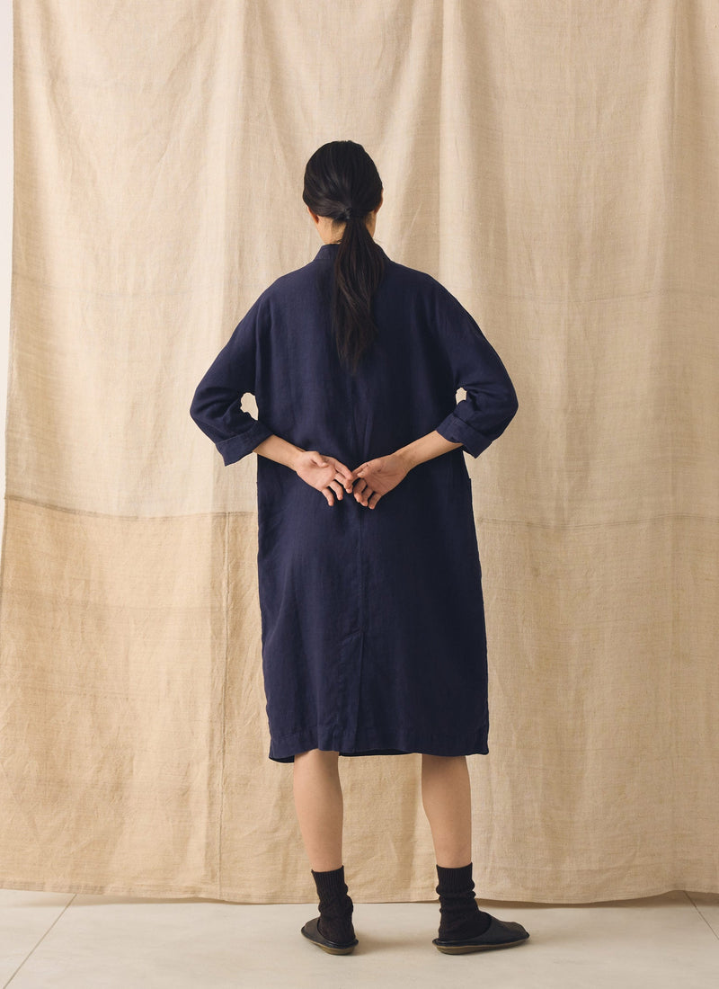 Garment Dyed Linen Tunic Dress | Blueberry