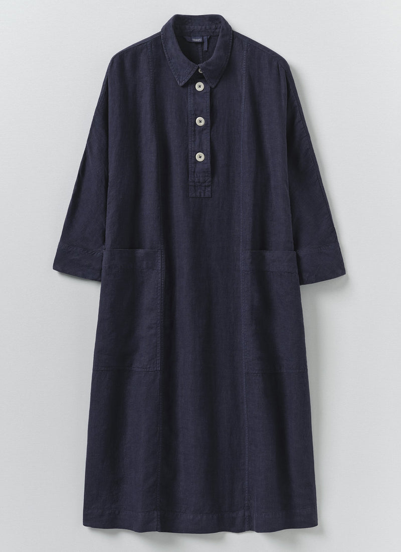 Garment Dyed Linen Tunic Dress | Blueberry