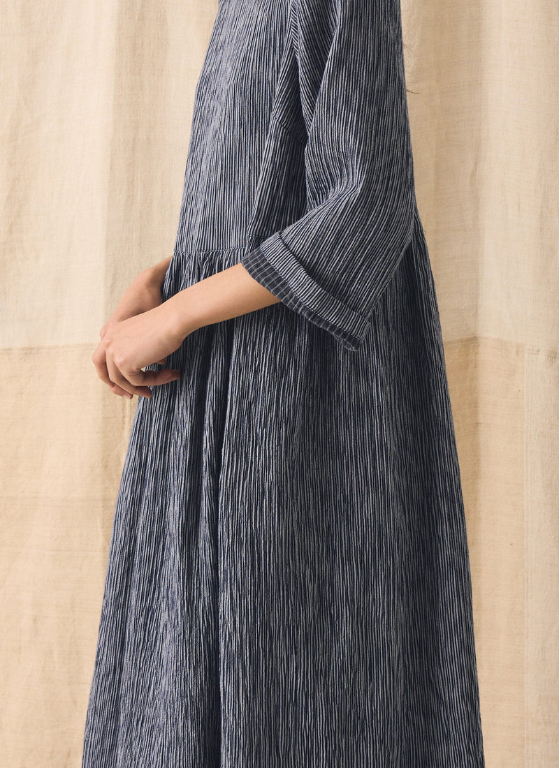 Freya Crinkle Cotton Dress | Dark Blue/White