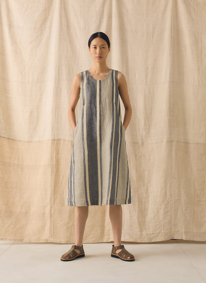 Bolster Stripe Linen Shift Dress | Washed Denim