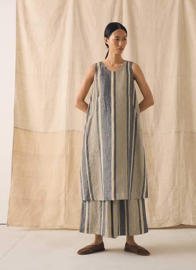 Bolster Stripe Linen Shift Dress | Washed Denim