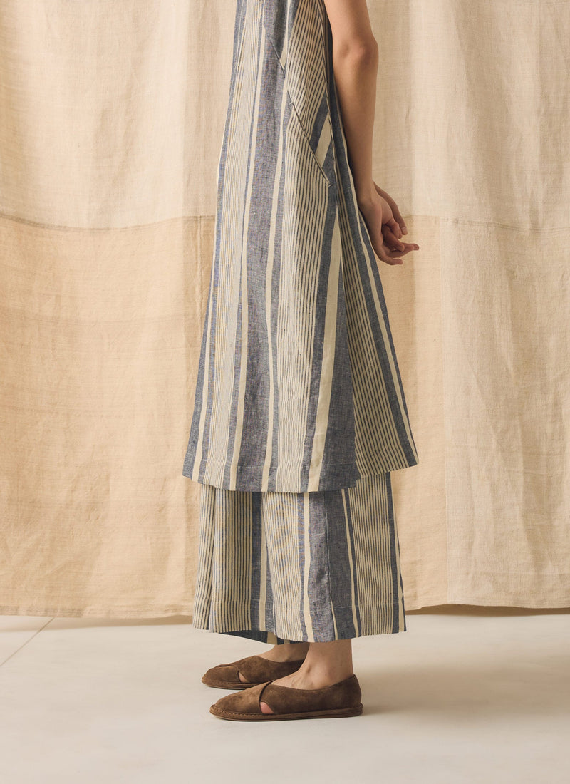 Bolster Stripe Linen Shift Dress | Washed Denim
