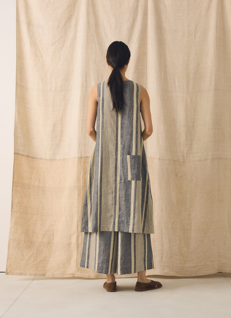 Bolster Stripe Linen Shift Dress | Washed Denim