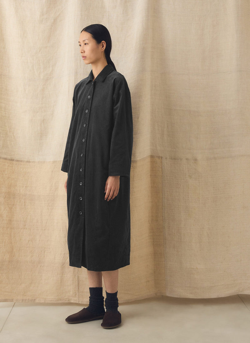 Cord Button Shirtdress | Charcoal