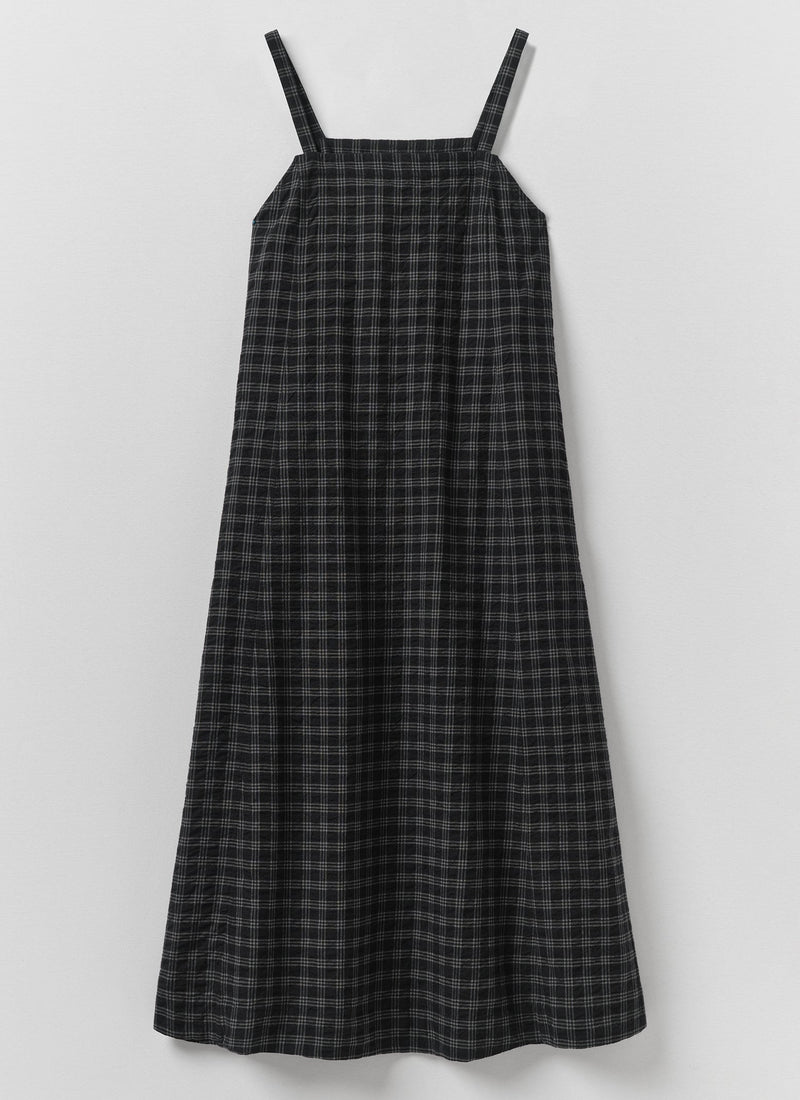 Check Cotton Wool Apron Dress | Dark Charcoal/Black