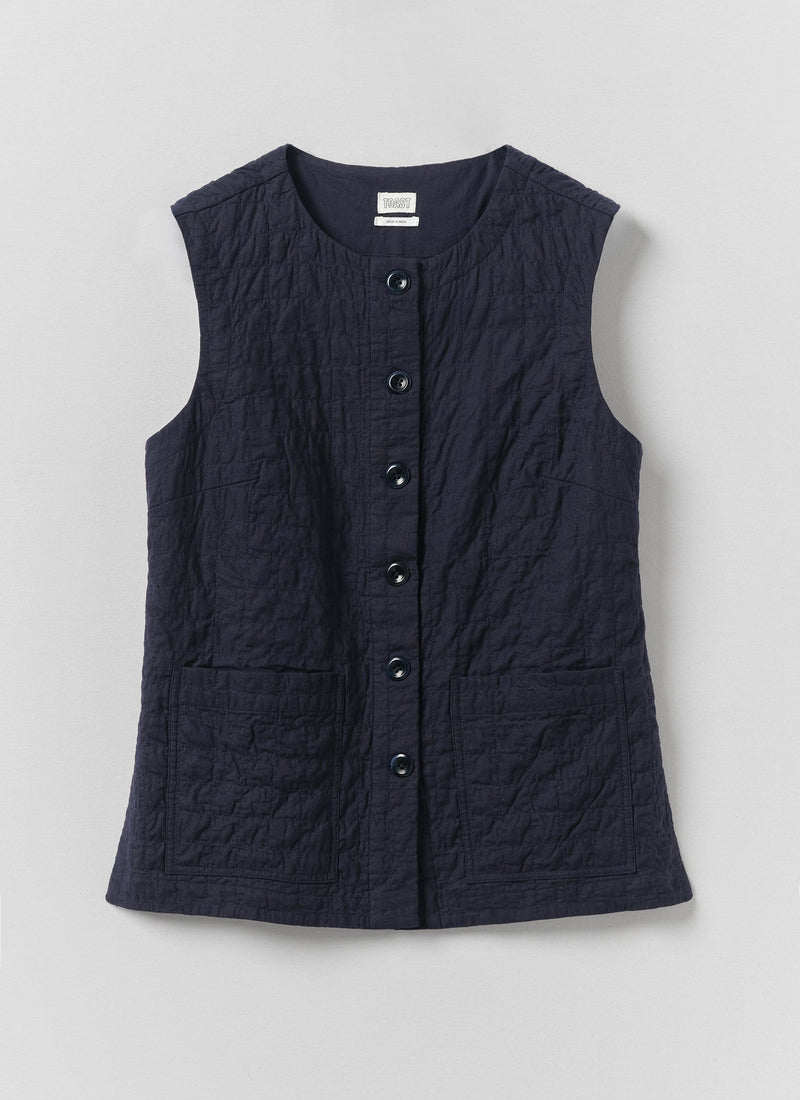 Quilted Cotton Sleeveless Jacket | Indigo Blue