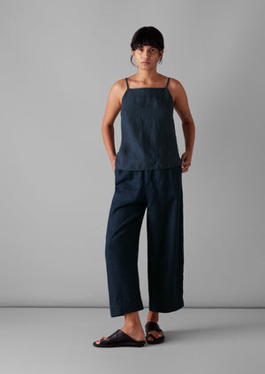 Square Neck Garment Dyed Linen Tank | Midnight