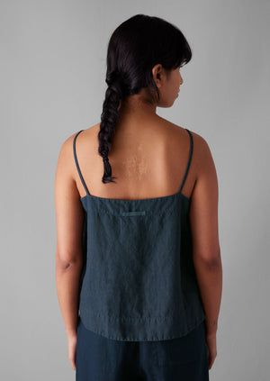 Square Neck Garment Dyed Linen Tank | Midnight