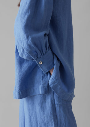 Garment Dyed Linen Oversized Shirt | Blue Violane