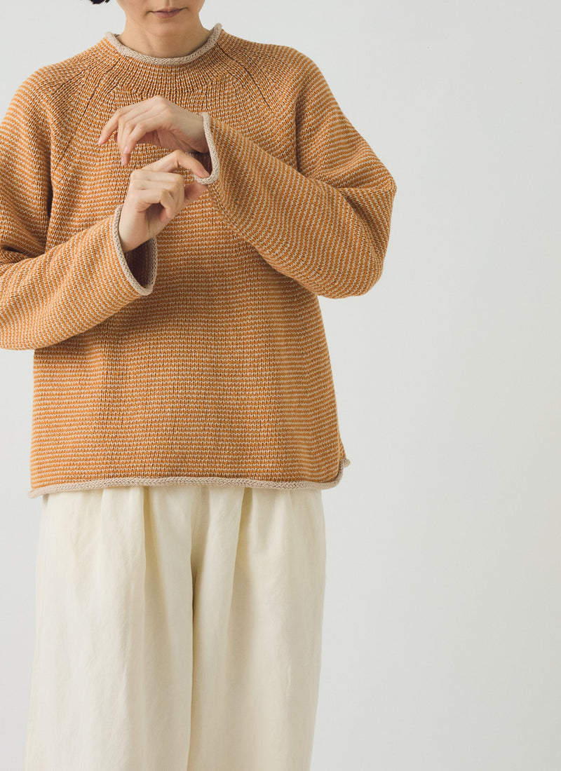 Stripe Linen Cotton Sweater | Spice/Putty