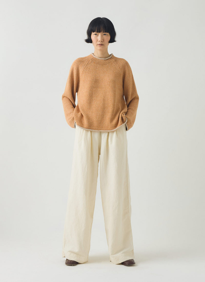 Stripe Linen Cotton Sweater | Spice/Putty