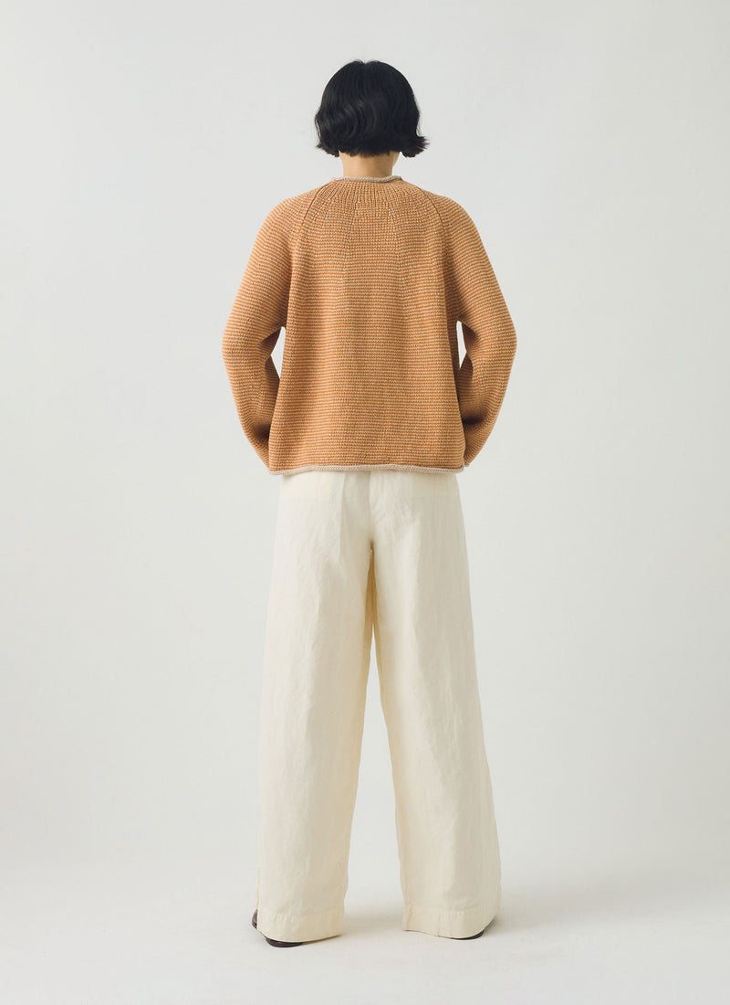 Stripe Linen Cotton Sweater | Spice/Putty