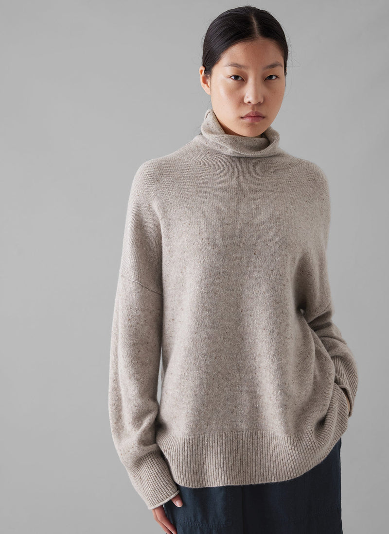 Roll Neck Wool Cashmere Sweater | Oatmeal