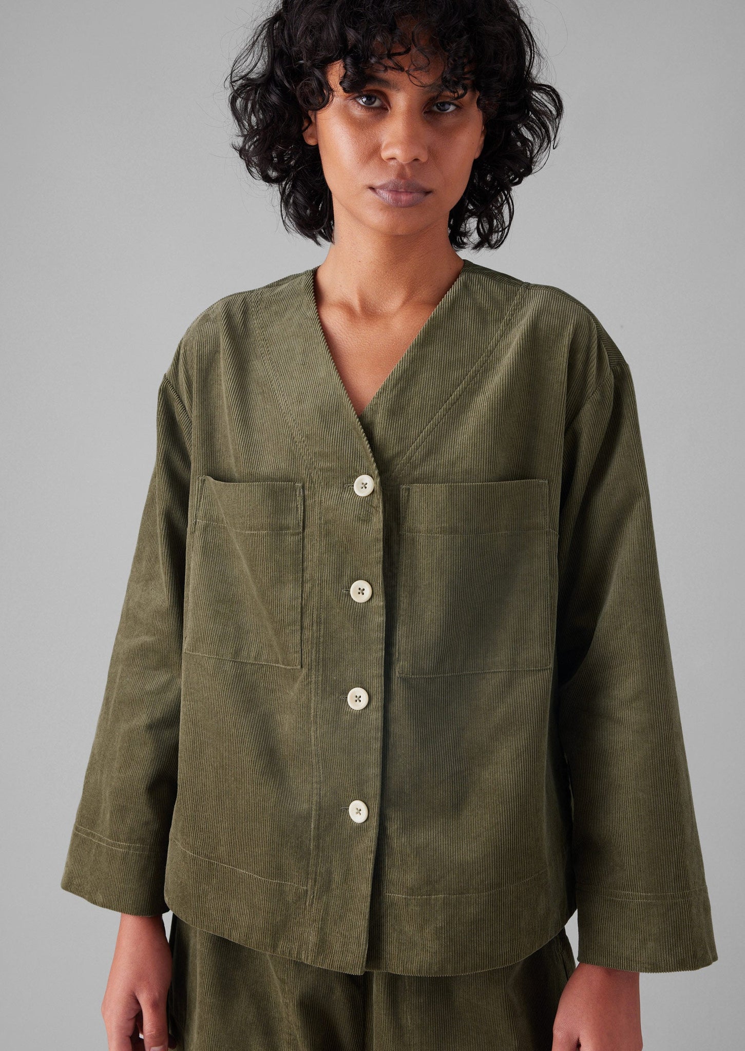 Organic Cord Button Front Shirt | Pear