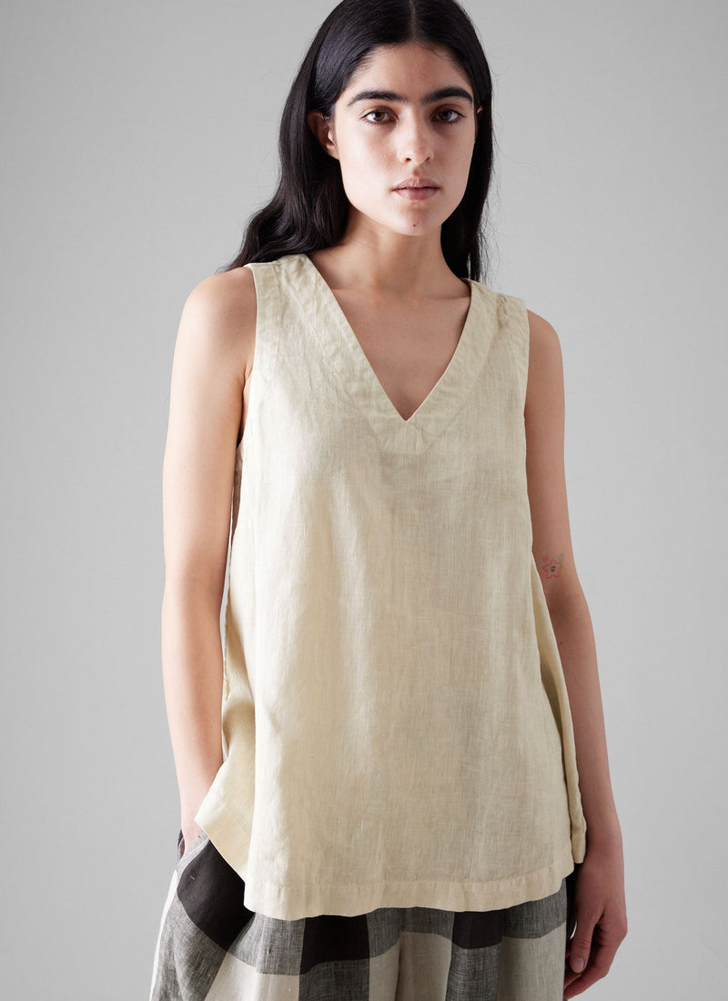 Garment Dyed Linen V-Neck Tank | Oat