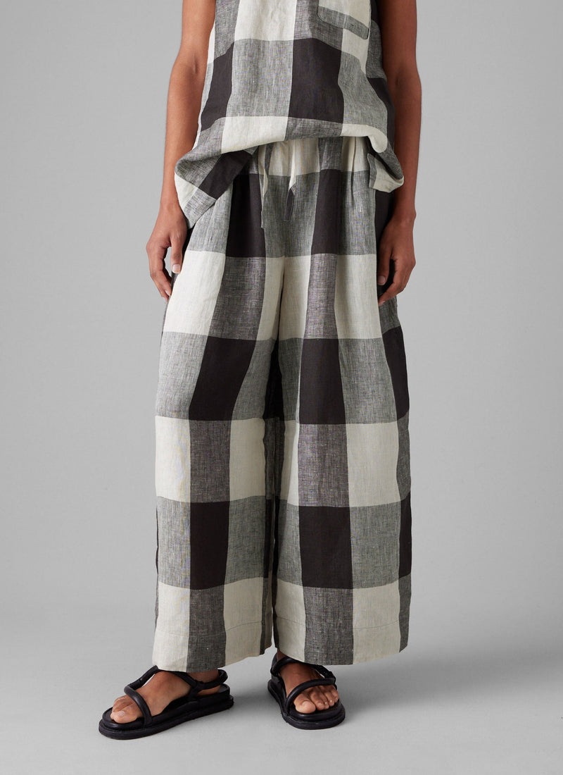 Macro Gingham Lightweight Linen Tank | Ecru/Charcoal