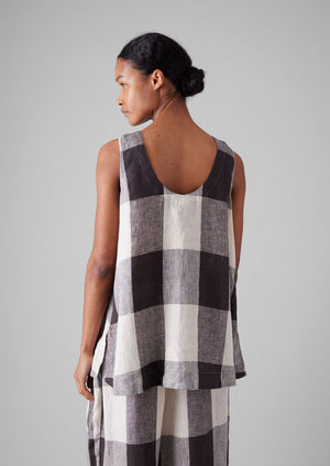 Macro Gingham Lightweight Linen Tank | Ecru/Charcoal