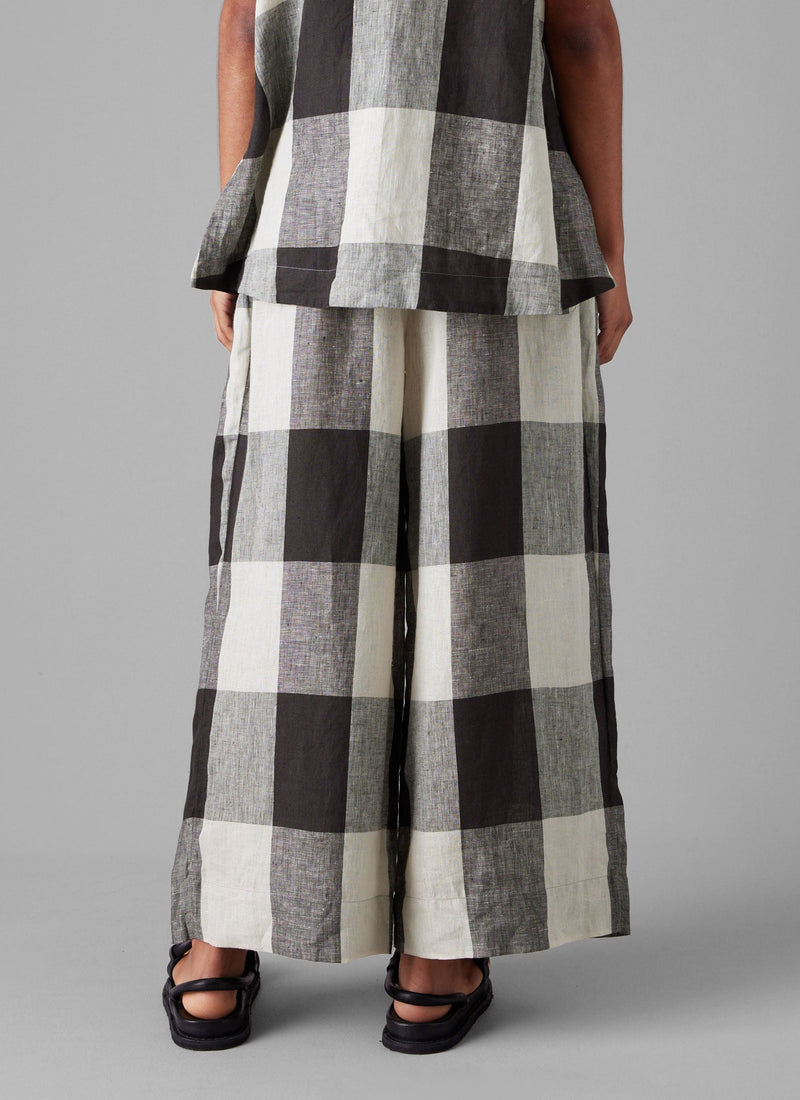 Macro Gingham Lightweight Linen Trousers | Ecru/Charcoal