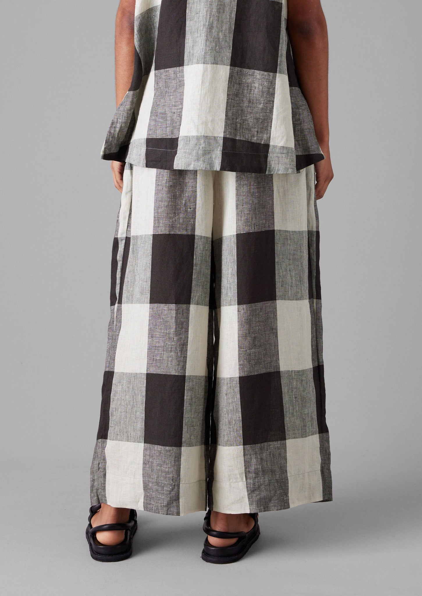 Macro Gingham Lightweight Linen Trousers | Ecru/Charcoal