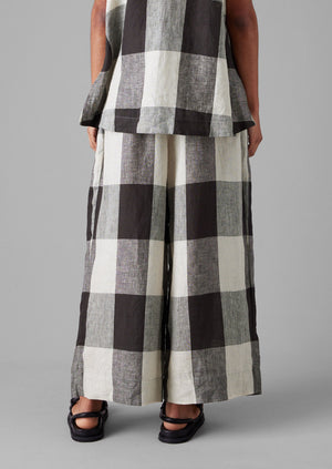 Macro Gingham Lightweight Linen Trousers | Ecru/Charcoal
